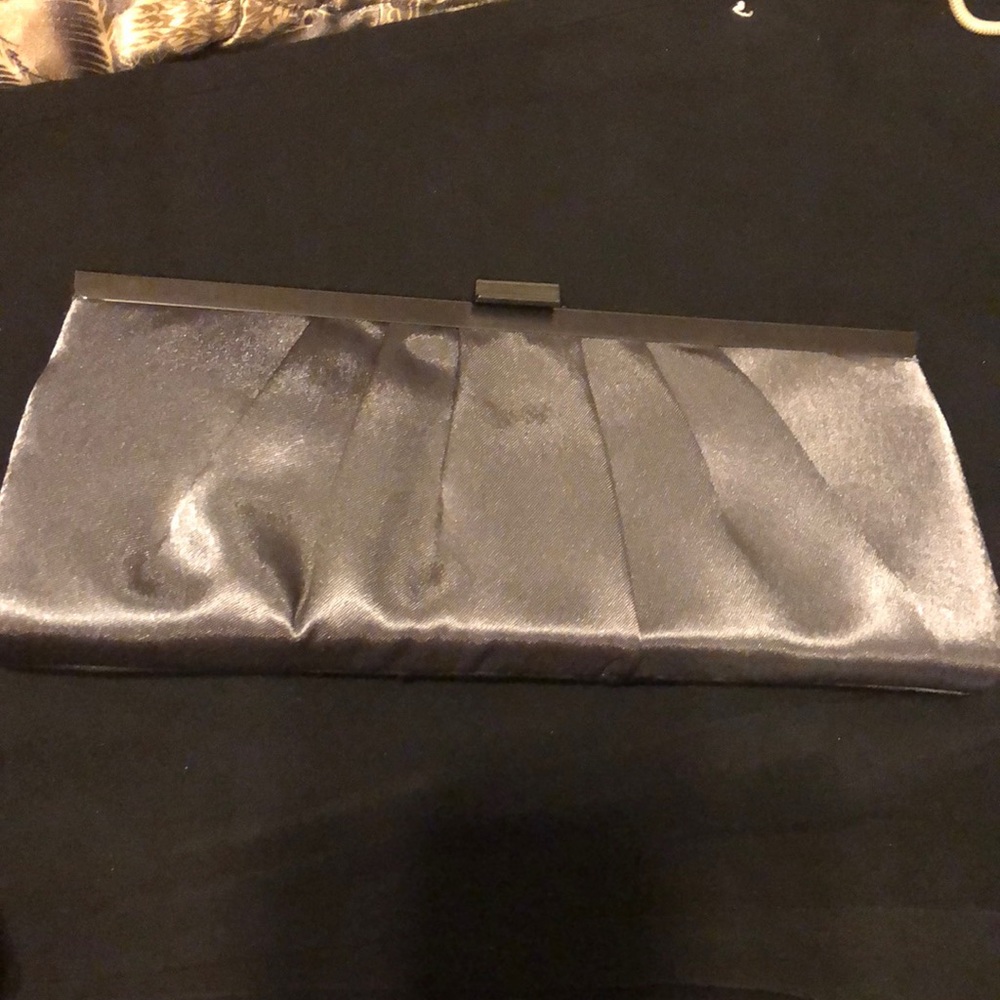 Jessica McClintock satin grey clutch